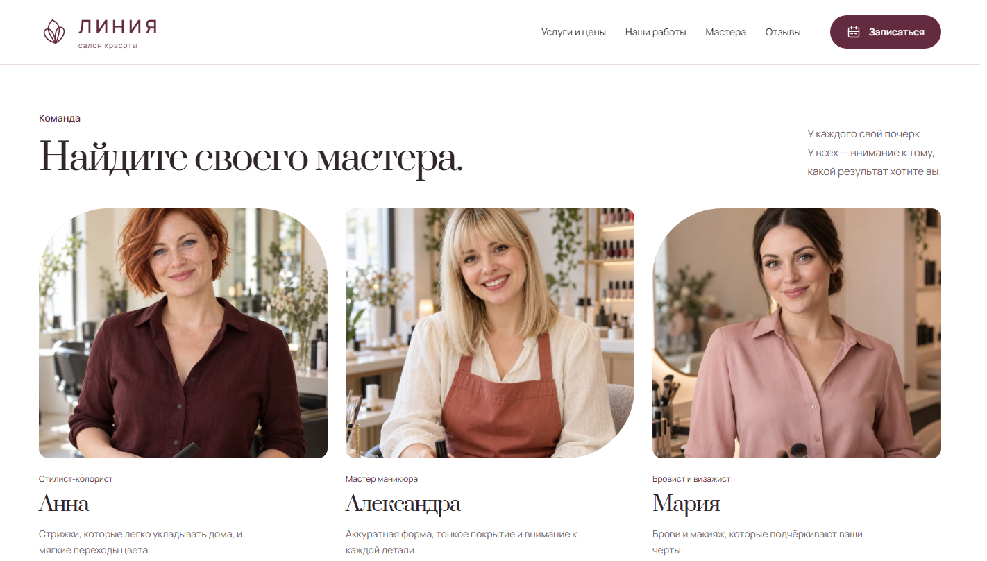 Карточки мастеров салона